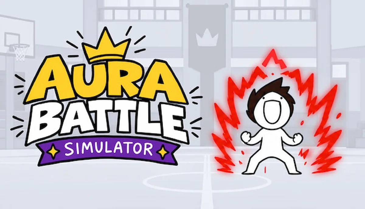 Logotipo de Aura Battle Simulator con personaje combatiendo