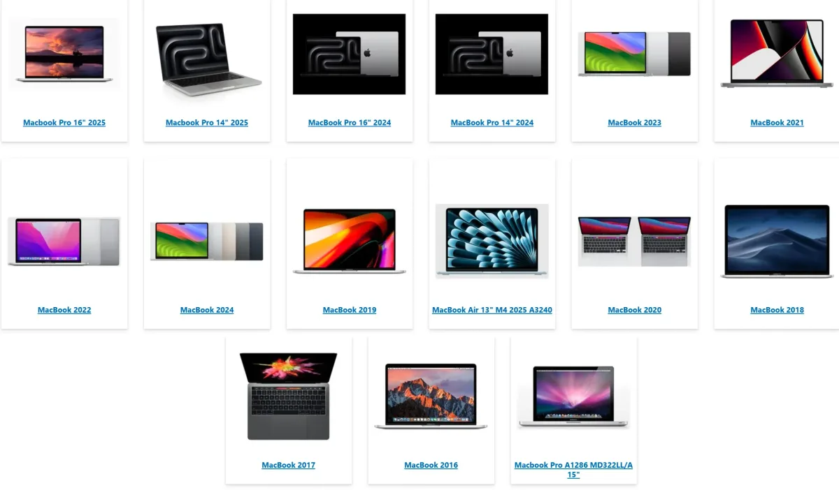 Catálogo de modelos MacBook Pro elegibles para el canje