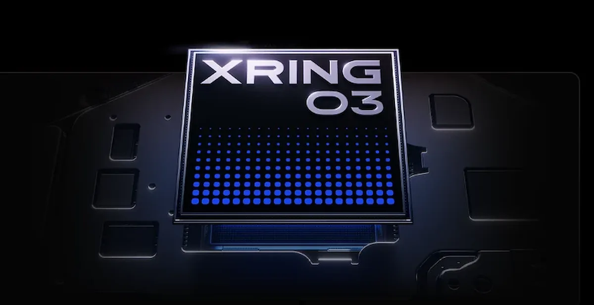 Chip Xiaomi Xring O3 del Pad 9 Pro Max iluminado sobre fondo oscuro