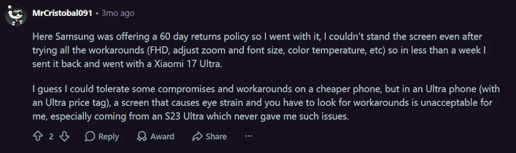 Segunda captura de usuarios sobre la pantalla del Galaxy S26 Ultra