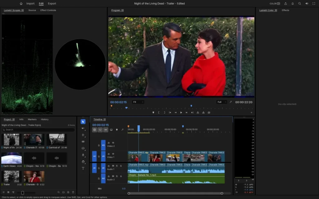 Interfaz de FilmCraft editando un vídeo con línea de tiempo