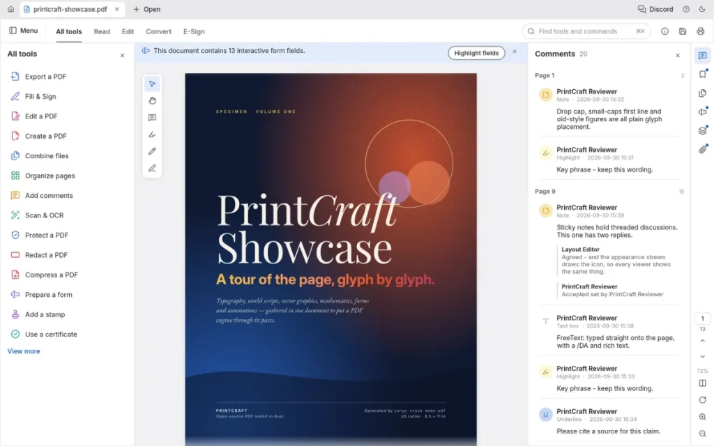 Interfaz de PrintCraft con cartel naranja y panel lateral