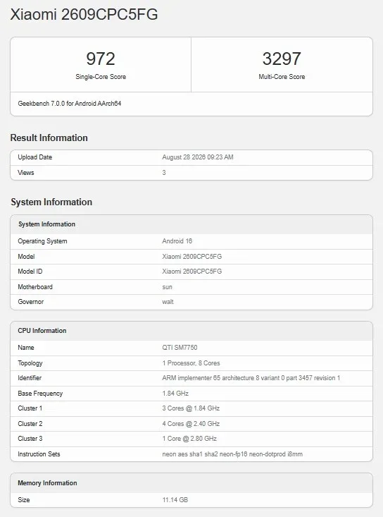 Resultado Geekbench del Poco X8s