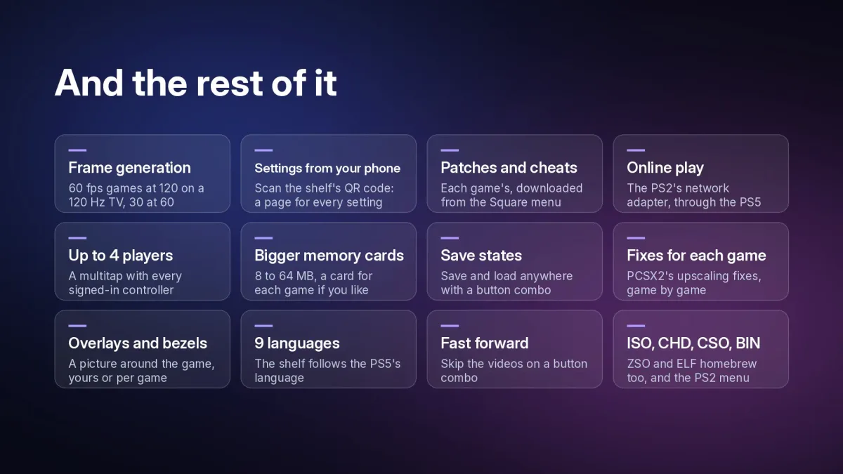 Panel de funciones y ajustes de PS5SX2, el emulador de PS2 en PS5 con 120 FPS