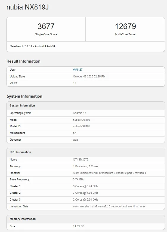 RedMagic 12 Pro+ rendimiento — El rendimiento del RedMagic 12 Pro+ en Geekbench 7, sin frenos