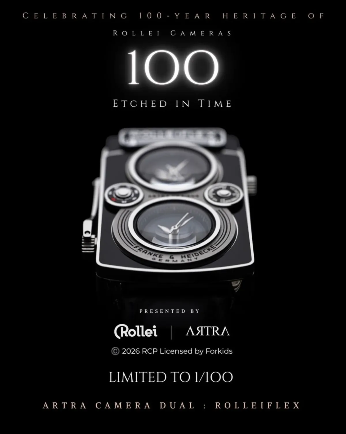 Reloj Rolleiflex numerado inspirado en la mítica cámara para celebrar su centenario
