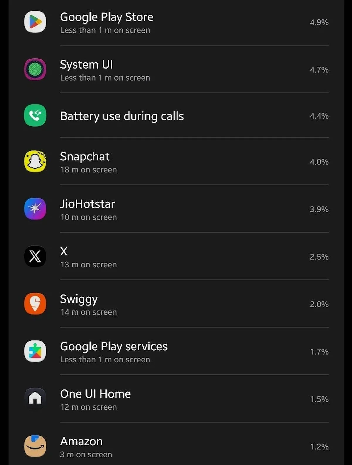 Pantalla del Galaxy S24 Ultra con el 95 % de batería gastada tras One UI 9.0