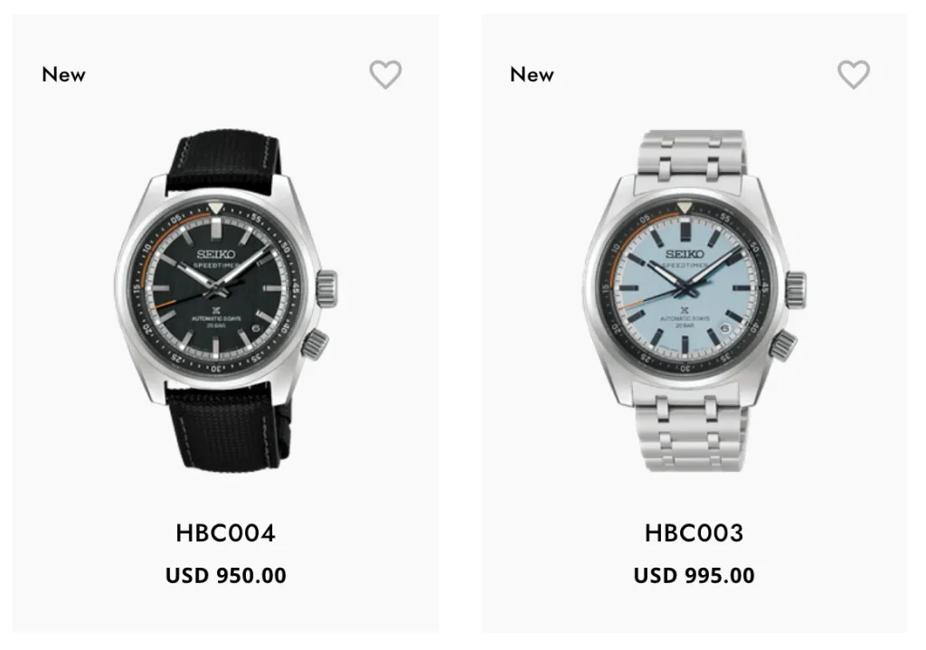 Captura de la tienda Seiko US con los nuevos Speedtimer y sus precios