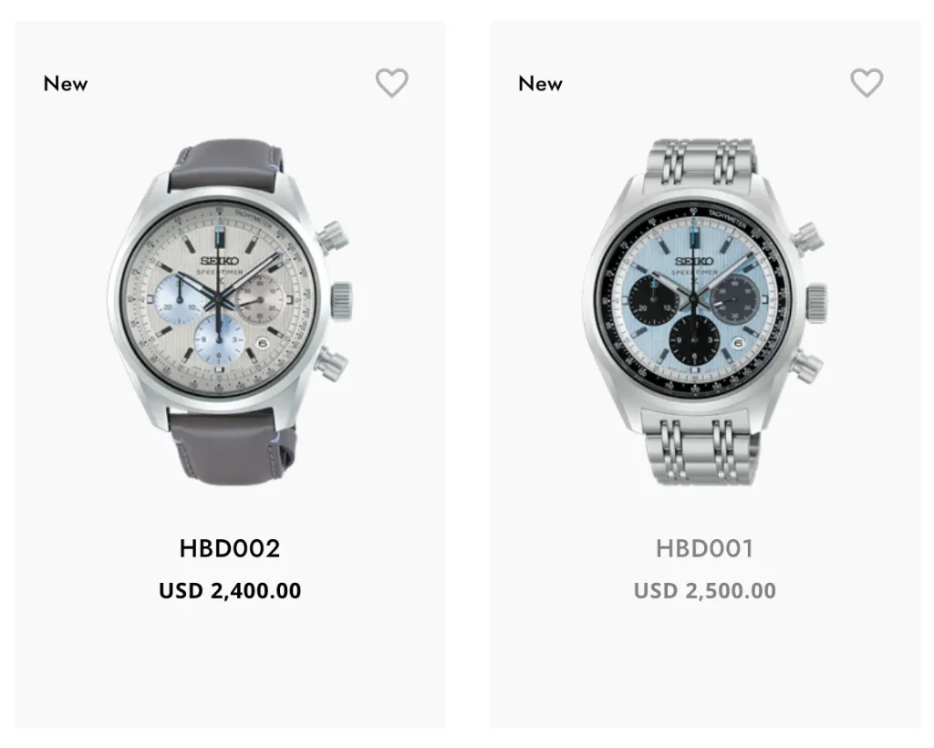 Segunda captura de la tienda Seiko US con información de los relojes
