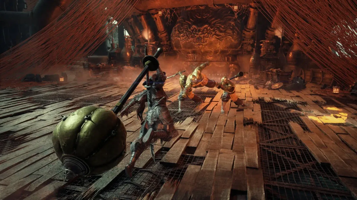 Escena de combate de Shadow Blade Zero, con el protagonista luchando contra varios enemigos