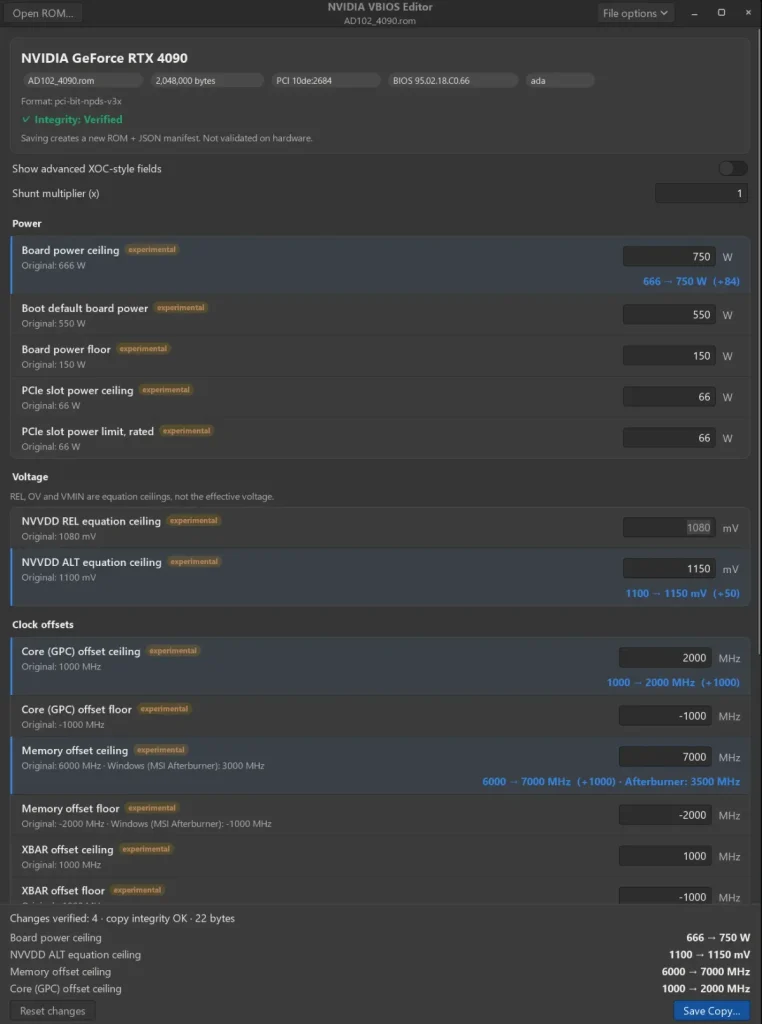 Captura del proceso de modificación y carga de una VBIOS personalizada en Windows y Linux