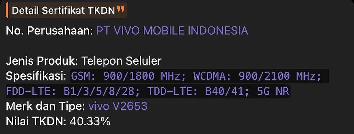 TKDN listing for the Vivo X500 FE.