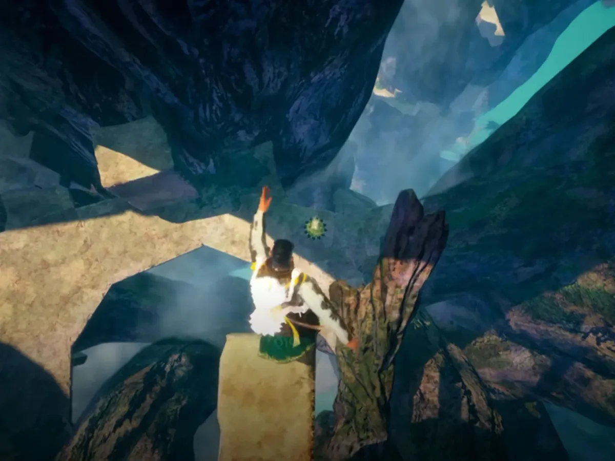 Captura del tráiler de Where the Seeds Fall con un capullo de flor en el suelo que amortigua la caída