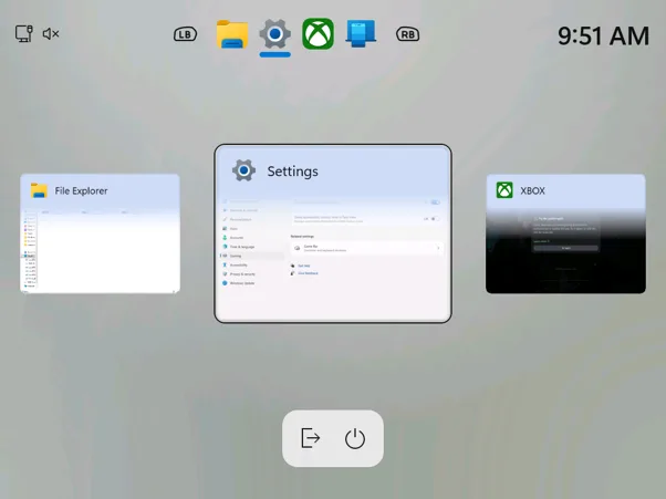 Windows 11 modo Xbox muestra opciones de energía para apagar el PC