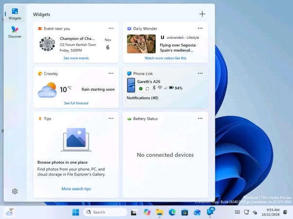 Widget Estado de batería en el panel de widgets de Windows 11