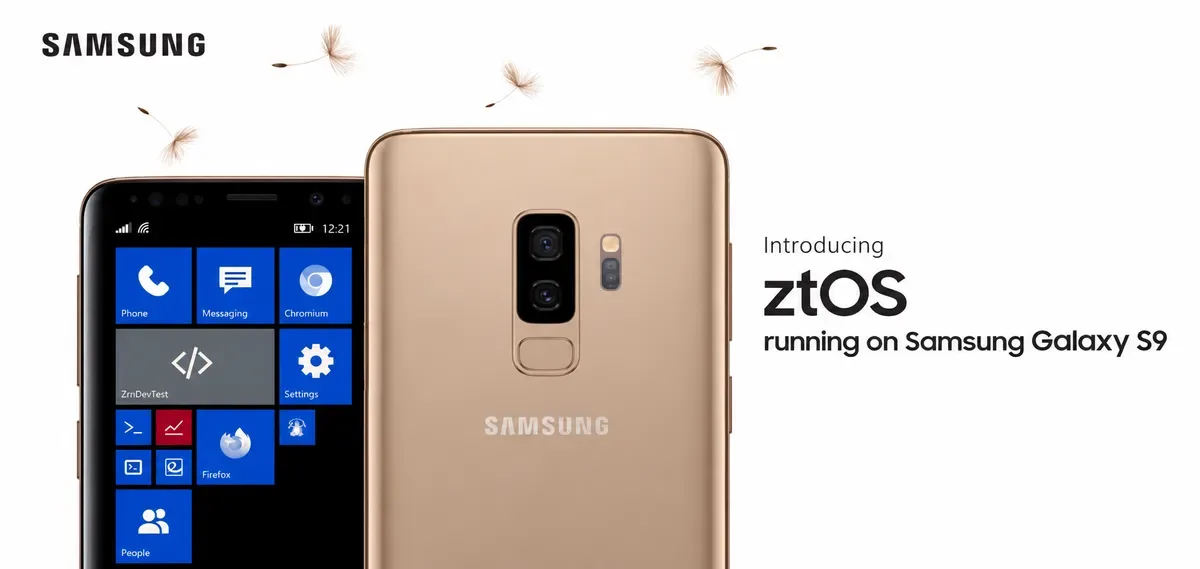 Samsung Galaxy S9 dorado con ztOS, que recrea Windows Phone en Android con sus Live Tiles azules