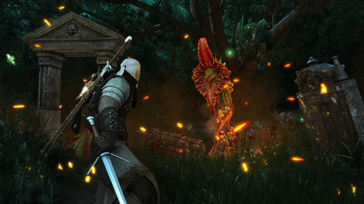Captura de The Witcher 3: Wild Hunt Remastered con paisaje y personaje