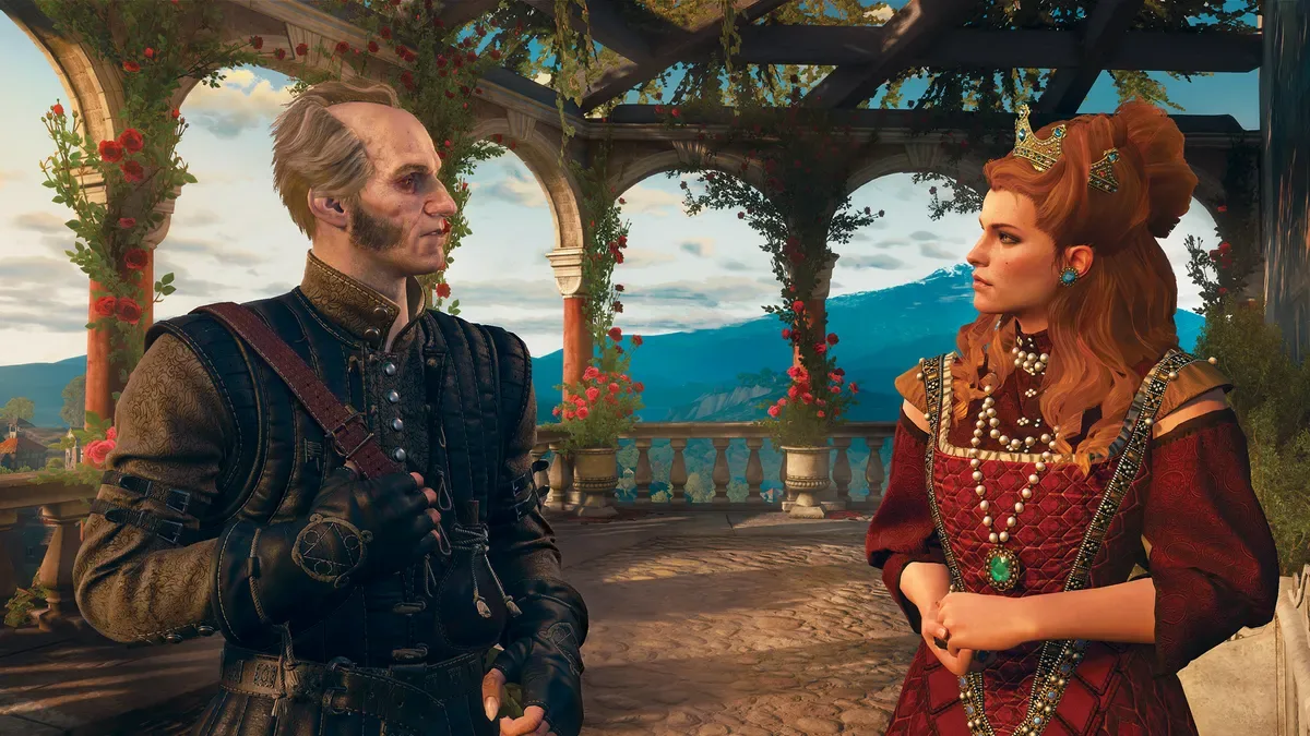 Escena de The Witcher 3 Wild Hunt Remastered con Geralt en pleno recorrido por el mundo abierto