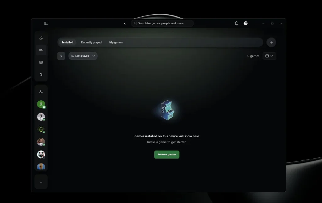 Interfaz Xbox Game Pass sin juegos instalados y botón explorar