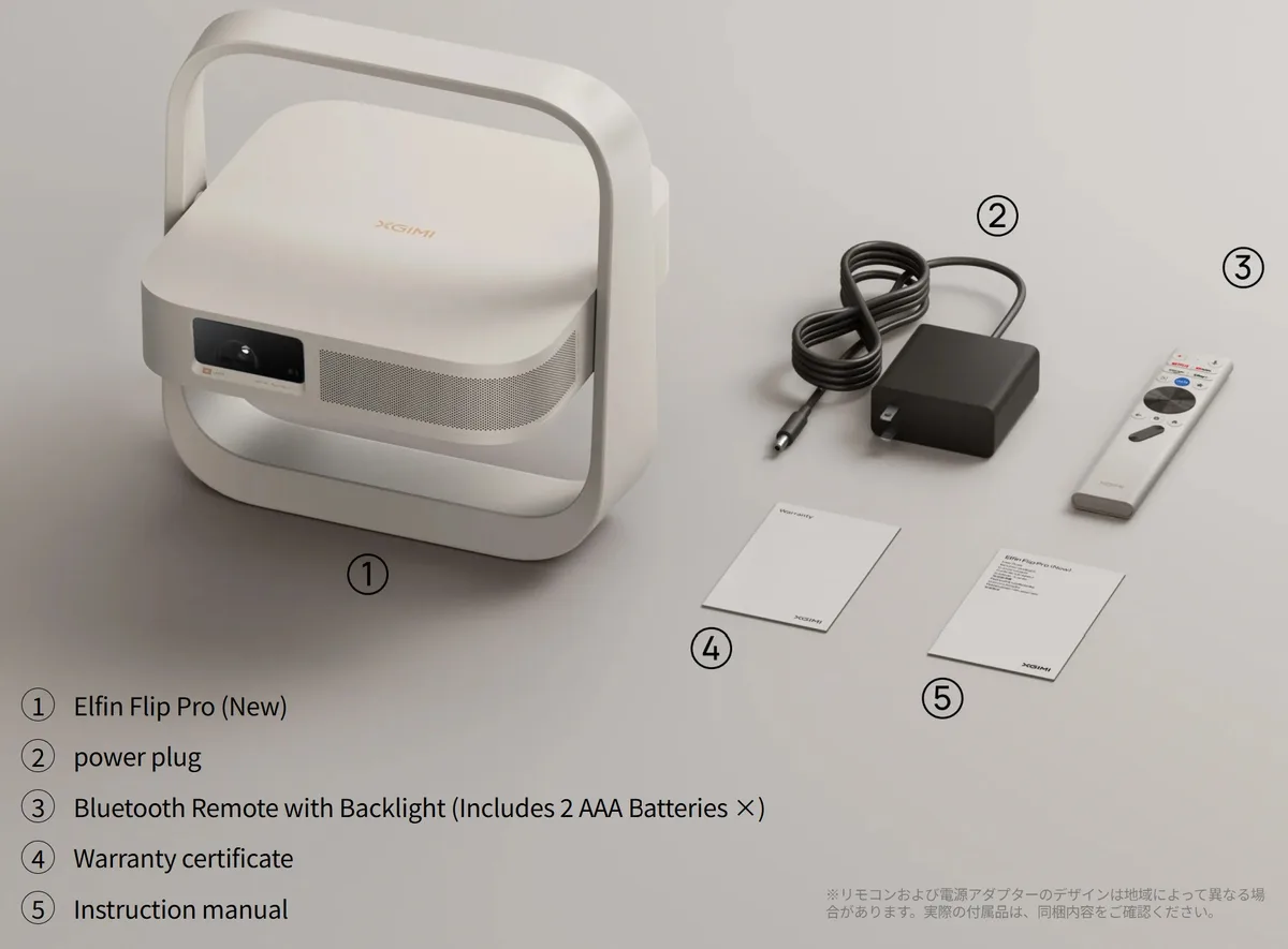 Contenido de la caja: proyector, cargador, mando Bluetooth, garantía y manual de instrucciones